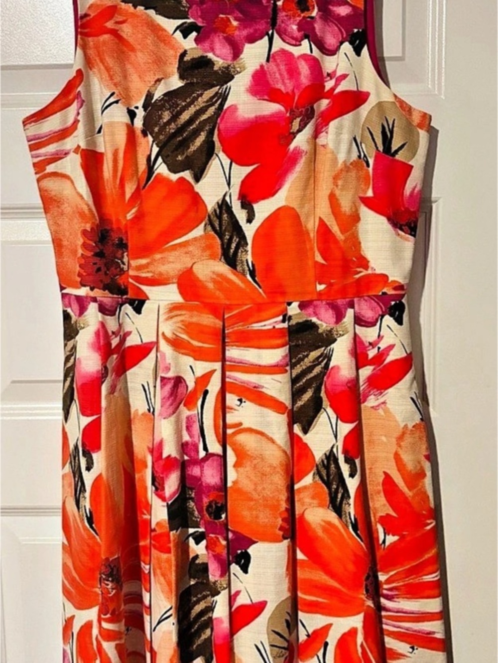 Eliza T Floral Midi Dress in Orange & Pink Like New